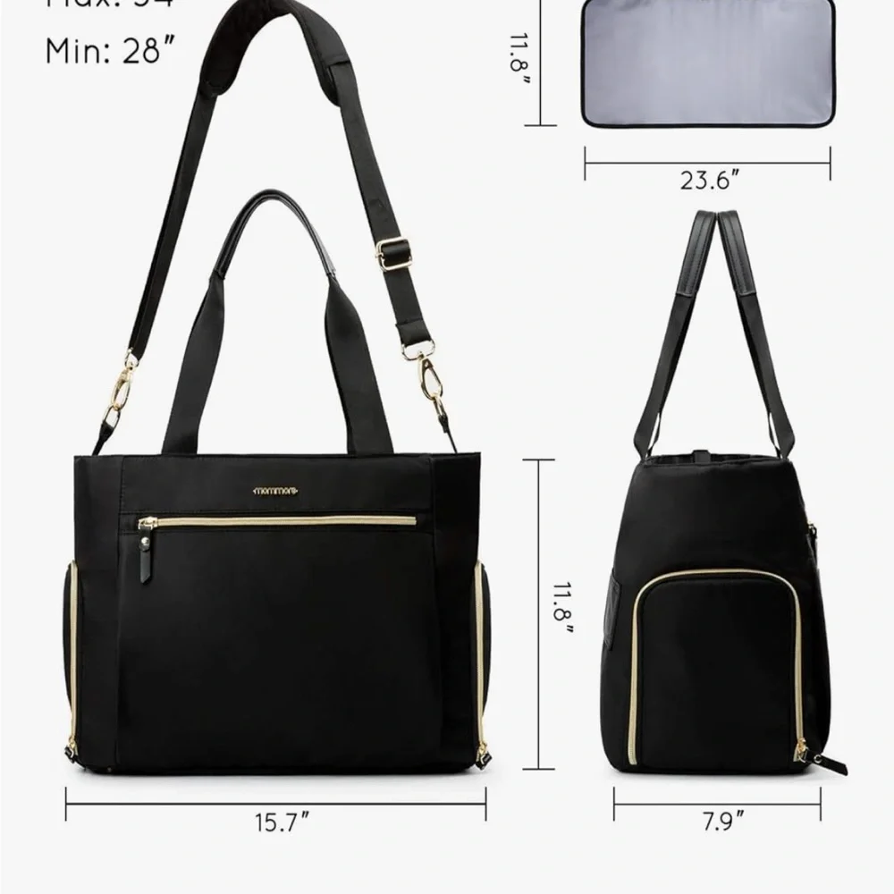 Black Baby Bag with Gold Accents - Infant Essentials Tote - Picture 2 of 7